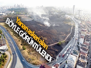 Maltepe'de yanan askeri alanın son hali havadan görüntülendi