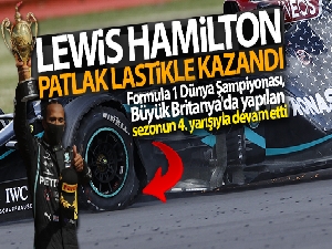 Lewis Hamilton patlak lastikle kazandı