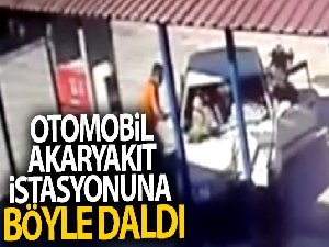 Kontrolden çıkan otomobil akaryakıt istasyonuna daldı
