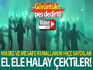 Mesafe ve maske kurallarını hiçe saydılar, el ele halay çektiler