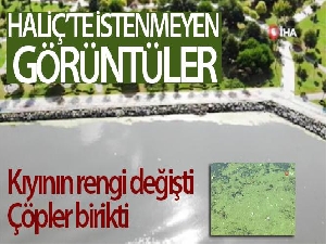 Yağış sonrası rengi değişen Haliç havadan görüntülendi