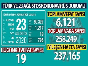Türkiye'de son 24 saatte 1.217 kişiye koronavirüs tanısı konuldu, 19 kişi hayatını kaybetti