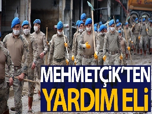 Selin vurduğu Dereli'deki temizlik çalışmasına Trabzon Komando Birliği'nden destek