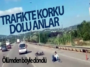 Bursa'da trafikte korku dolu anlar...Ölümden böyle döndü