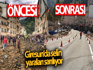 Dereli ilçe merkezinde 2 metre balçıkla kaplı olan ana cadde temizlendi, asfalt serildi