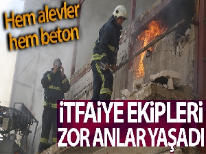 Balyozla duvarı kıran itfaiye ekibi alevler karşısında zor anlar yaşadı