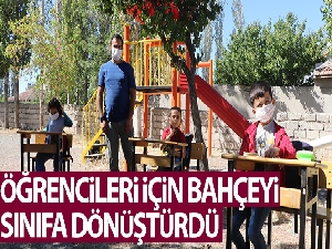 Köy okulu öğretmeni öğrencileri için bahçeyi sınıfa dönüştürdü