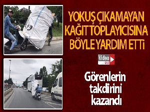 Yokuşu çıkamayan kağıt toplayıcısına motosikleti ile yardım etti