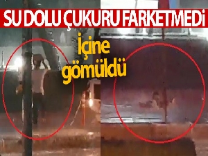 Kocaeli'de yağmur suyu ile dolan yol çalışmasına böyle düştü