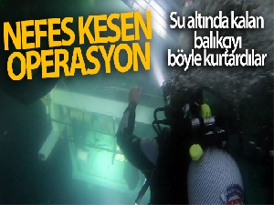 Su altında kalan güverteden oksijen tüplü nefes kesen kurtarma