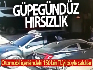 Otomobil içerisinde 150 bin TL çalan hırsızlar kamerada