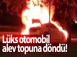 Lüks otomobilin alev topuna döndüğü anlar kamerada
