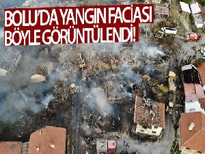 Bolu'da, 12 evin yandığı köy havadan görüntülendi