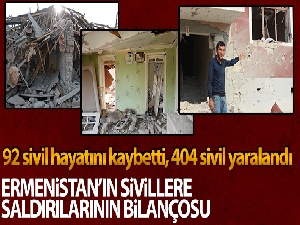 Ermenistan'ın saldırıları da 92 sivil hayatını kaybetti, 404 kişi yaralandı