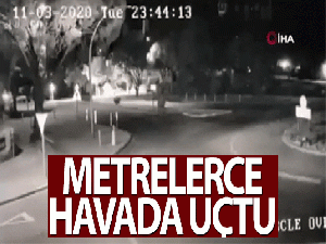 Direksiyon hakimiyetini kaybeden sürücü havaya uçtu