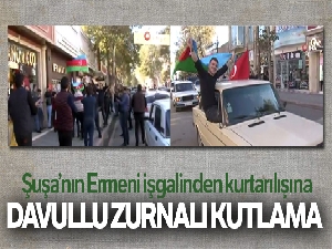 Gence'de Şuşa'nın Ermeni işgalinden kurtarılışına davullu zurnalı kutlama