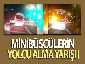 Minibüsçülerin yolcu alma yarışı kamerada