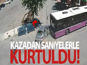 Genç kadın kazadan saniyelerle kurtuldu