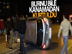 Alkollü sürücü park halindeki araca çarpıp takla attı, kazadan burnu bile kanamadan çıktı