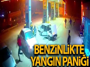 Benzinlikte araba yangını korkuttu...O anlar kamerada