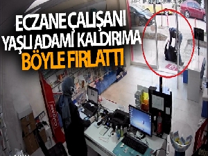 Eczane çalışanı, yaşlı adamı kaldırıma böyle fırlattı