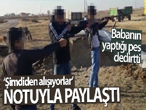 Üç çocuğuna tüfek ve silahla atış talimi yaptırdı