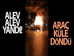 E-5 Karayolu'nda alev alev yanan kamyonet kamerada