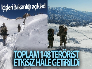 İçişleri Bakanlığı: 'Toplam 148 terörist etkisiz hale getirildi'