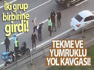 TEM Otoyolu'nda tekme ve yumruklu yol kavgası kamerada
