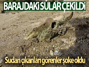 Barajdaki sular çekildi, sudan çıkanları görenler şaşkına döndü