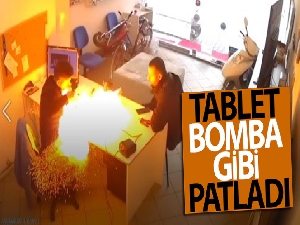 Tamircinin elindeki tablet bomba gibi patladı, o anlar kameraya böyle yansıdı