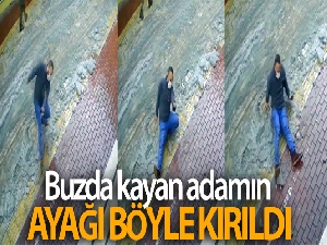 Buzda kayan adamın ayağı böyle kırıldı