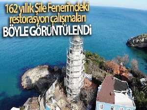 162 yıllık Şile Feneri'ndeki restorasyon çalışmaları havadan görüntülendi