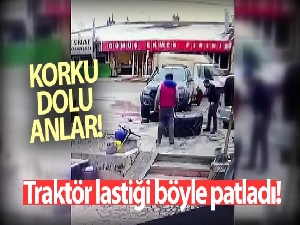 Traktör lastiğinin patlama anı kamerada