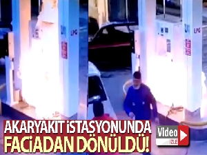 Akaryakıt istasyonunda faciadan dönüldü, o anlar kameraya yansıdı