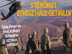 Barış Pınarı ve Fırat Kalkanı bölgesine sızmaya çalışan 5 terörist etkisiz hale getirildi