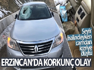 Dağdan kopan kaya parçası otomobilin camından içeri girerek sürücüyü yaraladı