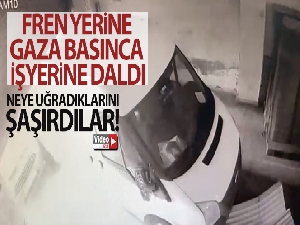 Fren yerine gaza basınca işyerine daldı