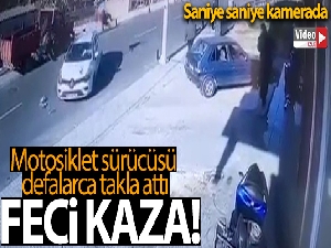 Motosiklet sürücüsünün ölümden döndüğü feci kaza kamerada