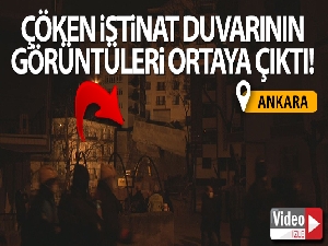 Ankara'da çökme tehlikesi bulunan binanın istinat duvarı böyle çöktü