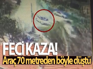 Sarıyer'de aracın 70 metreden düşme anı kamerada