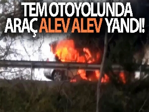 TEM Otoyolunda araç alev alev yandı!