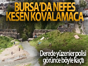 Bursa'da tam kapanmada nefes kesen kovalamaca... Derede yüzenler polisi görünce böyle kaçtı