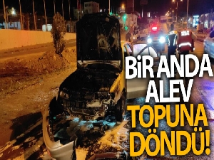 Bodrum'da otomobil bir anda alev topuna döndü