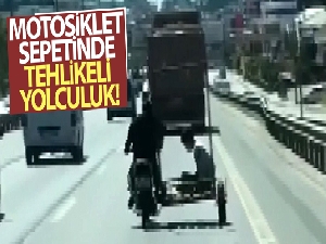Kartal'da motosiklet sepetindeki tehlikeli yolculuk kamerada