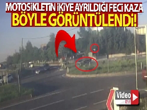 Motosikletin ikiye ayrıldığı kazanın görüntüleri ortaya çıktı
