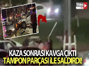 Kaza sonrası çıkan kavgada tampon parçası ile saldırdı