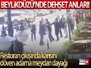 Restoran çıkışında karısını döven adama meydan dayağı