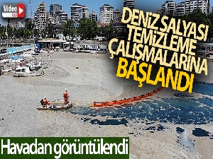 Caddebostan Sahili'nde müsilaj temizliği havadan görüntülendi