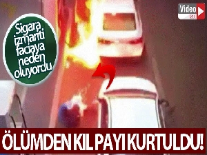 Akaryakıt istasyonundaki görevli alevlerden canını zor kurtardı